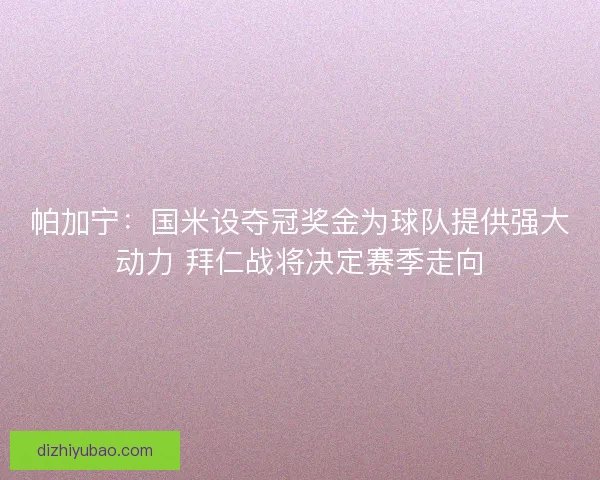 帕加宁：国米设夺冠奖金为球队提供强大动力 拜仁战将决定赛季走向